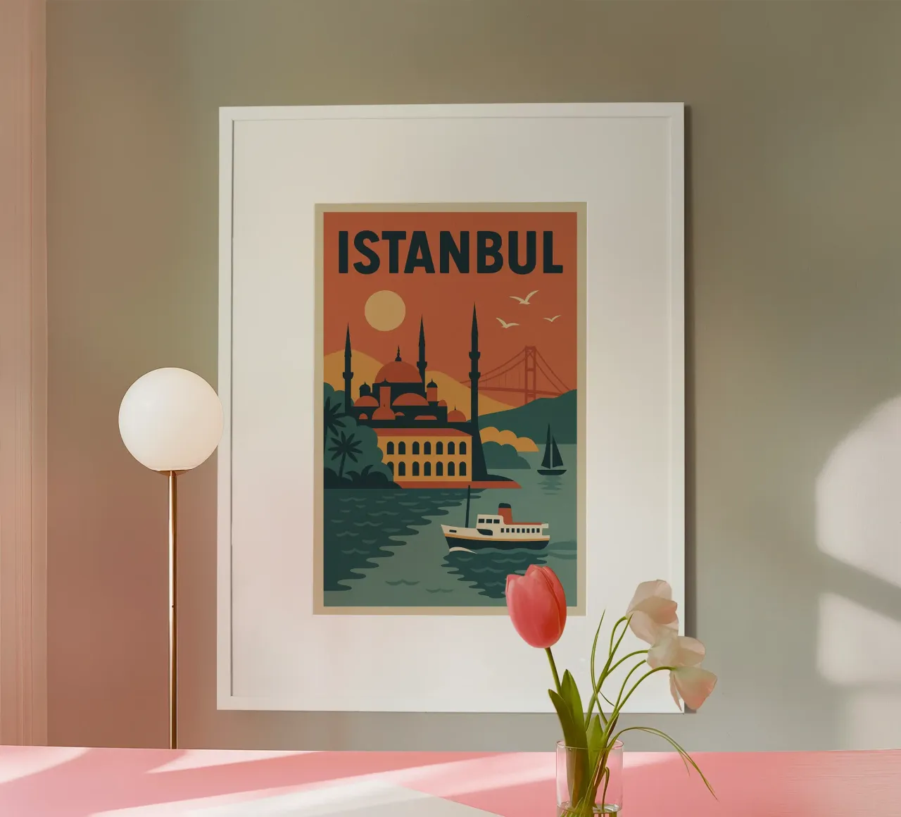 Istanbul Poster - Retro-Poster von der Moschee und dem Bosporus Poster von JETLAG | affiches voyage