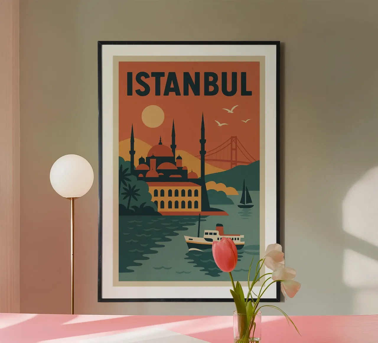 Istanbul Poster - Retro-Poster von der Moschee und dem Bosporus Poster von JETLAG | affiches voyage