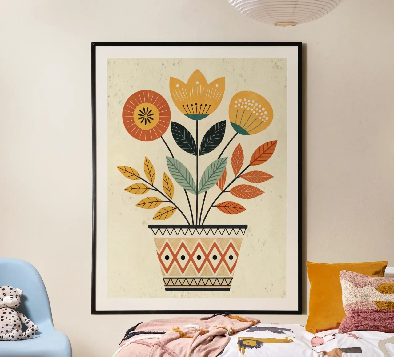 Fiori d'arte popolare in vaso di terracotta con ispirazione scandinava poster da Artistic-shop