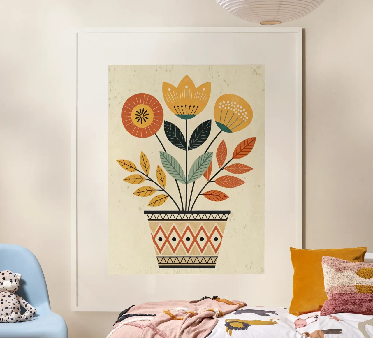 Fiori d'arte popolare in vaso di terracotta con ispirazione scandinava poster da Artistic-shop