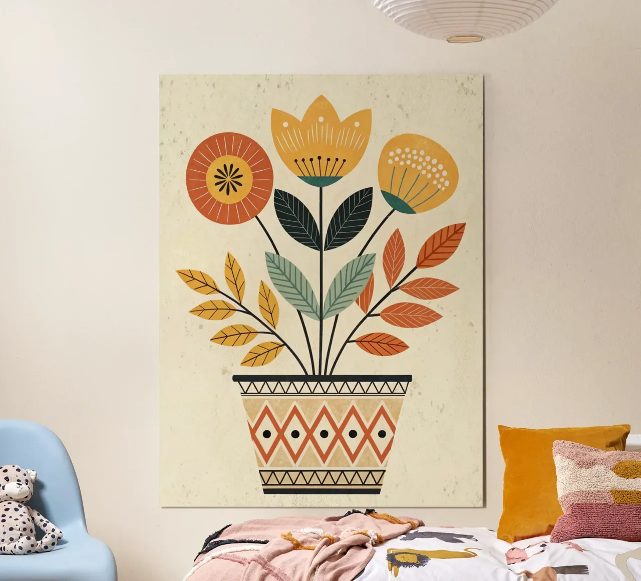 Fiori d'arte popolare in vaso di terracotta con ispirazione scandinava poster da Artistic-shop