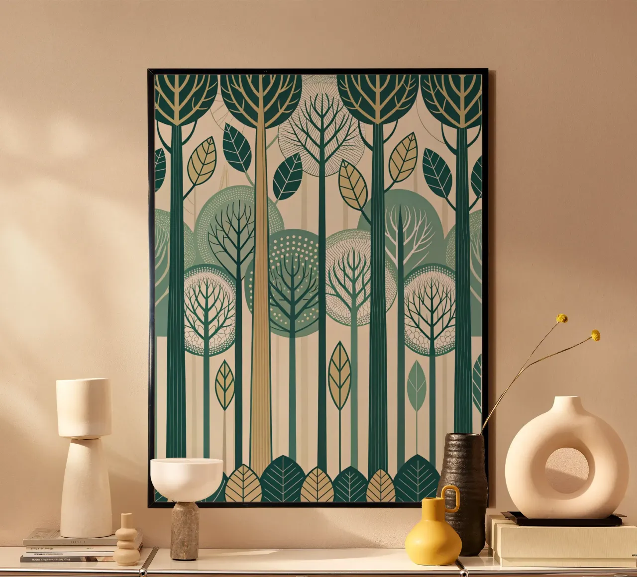 Carta da parati Scandinavian Forest, moderna e di metà secolo: Una carta da parati stilizzata poster da Artistic-shop