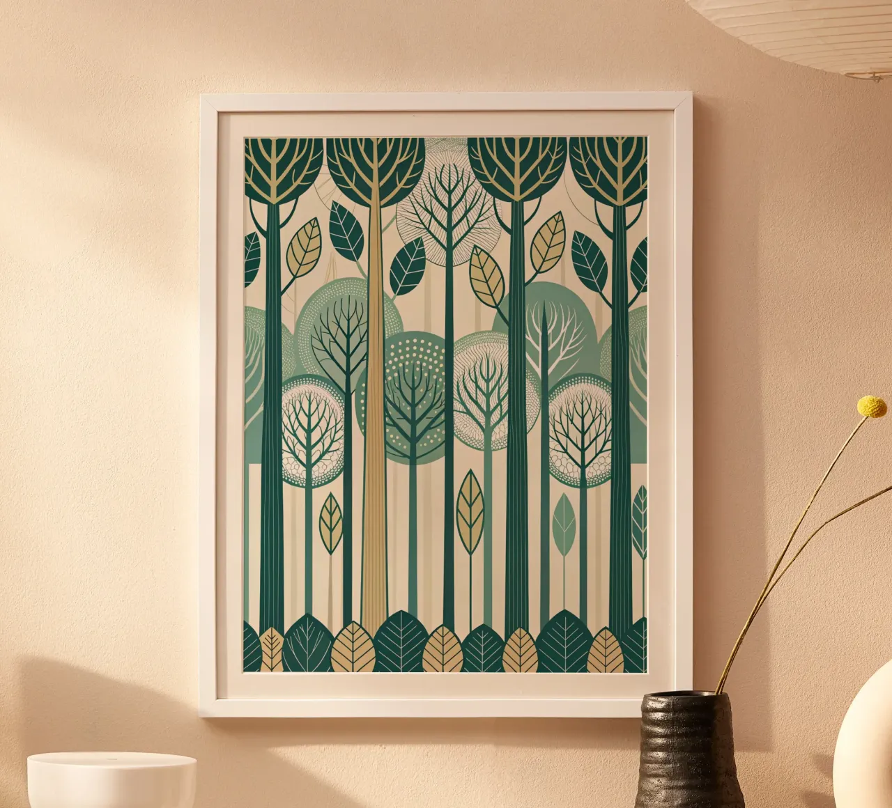 Carta da parati Scandinavian Forest, moderna e di metà secolo: Una carta da parati stilizzata poster da Artistic-shop