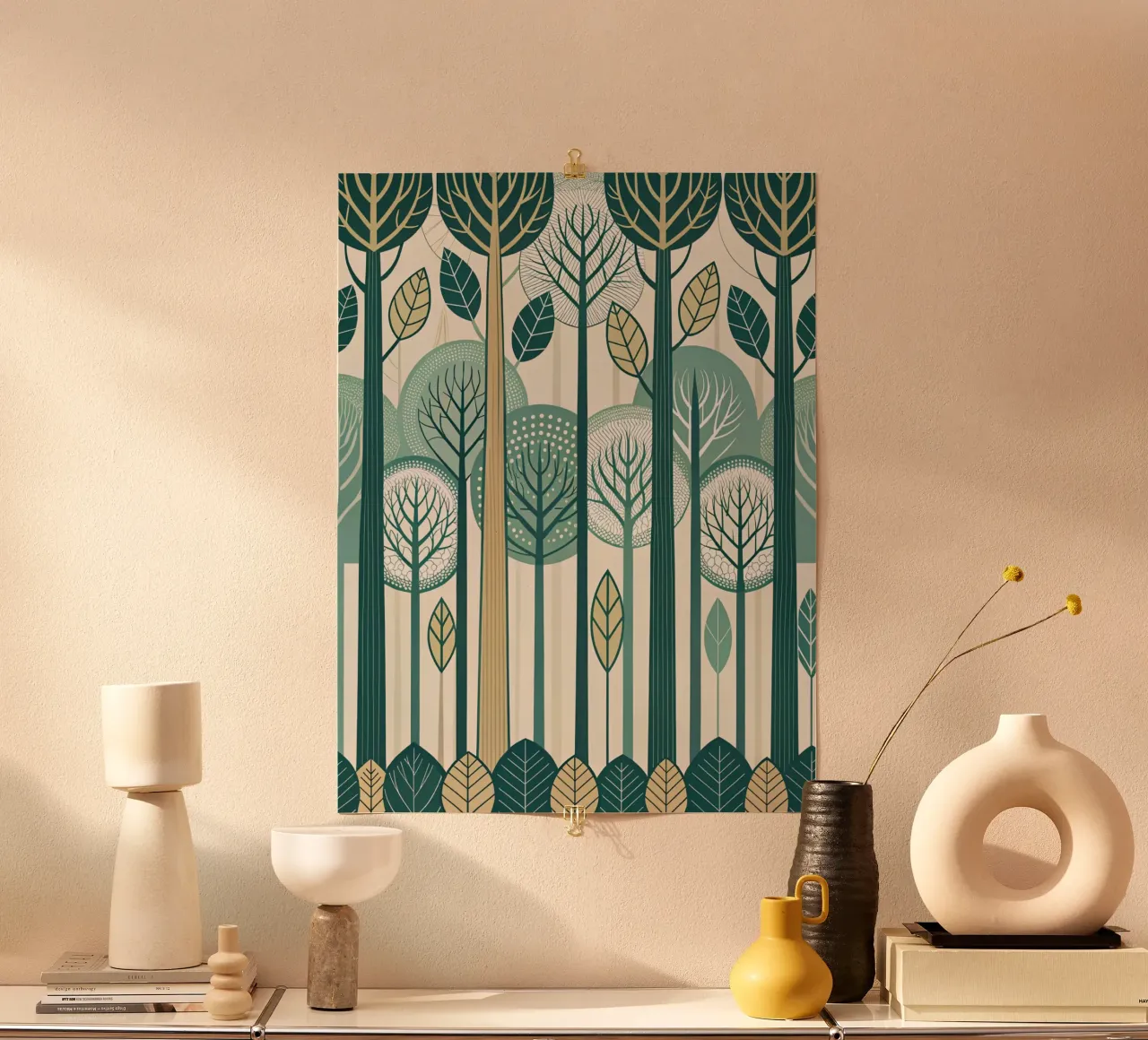 Carta da parati Scandinavian Forest, moderna e di metà secolo: Una carta da parati stilizzata poster da Artistic-shop