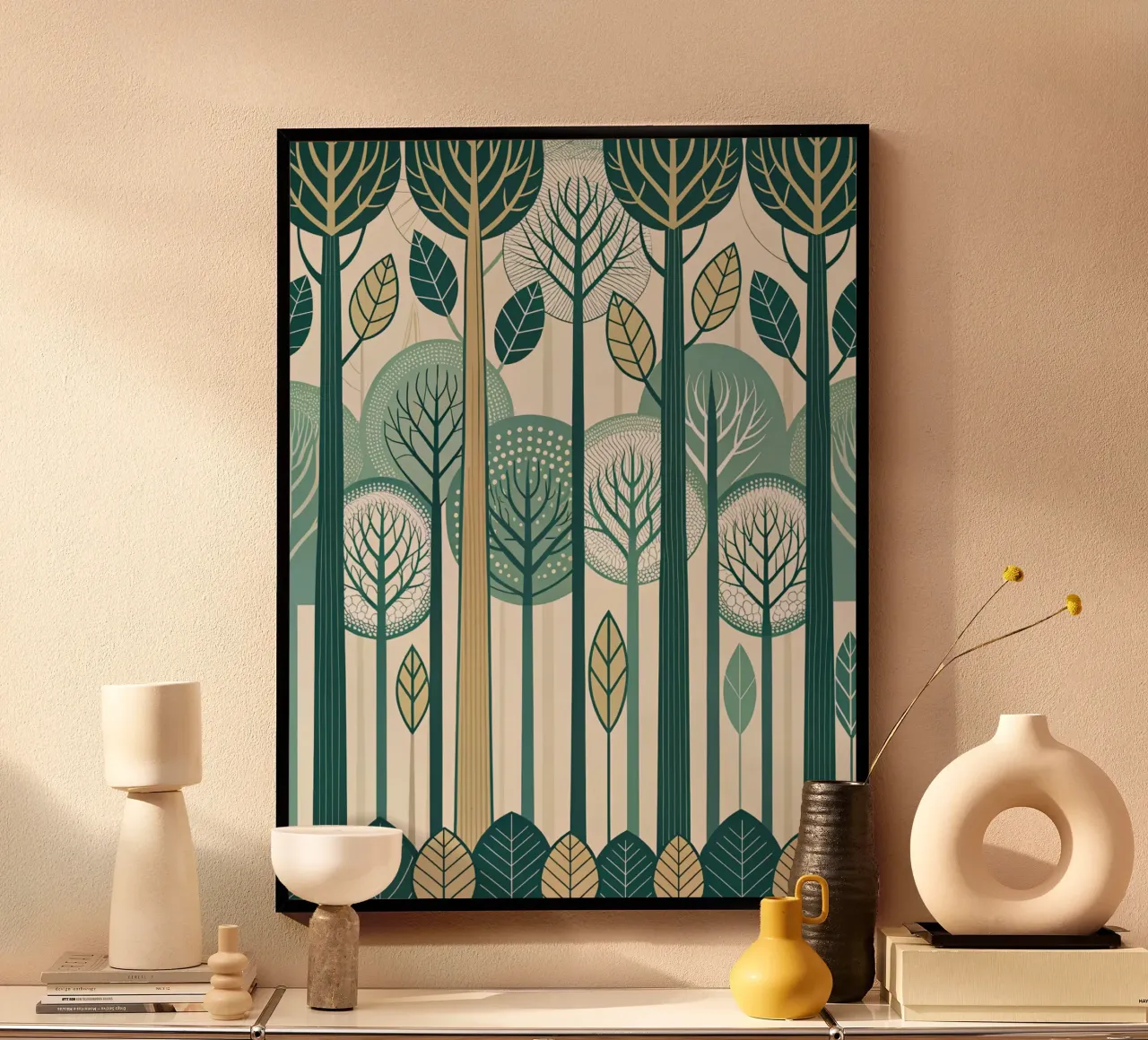 Carta da parati Scandinavian Forest, moderna e di metà secolo: Una carta da parati stilizzata poster da Artistic-shop