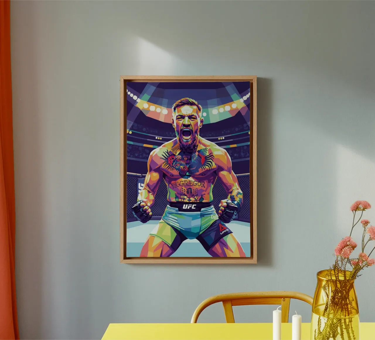 Conor McGregor on fire canvas with Floater frame by Hantamrata