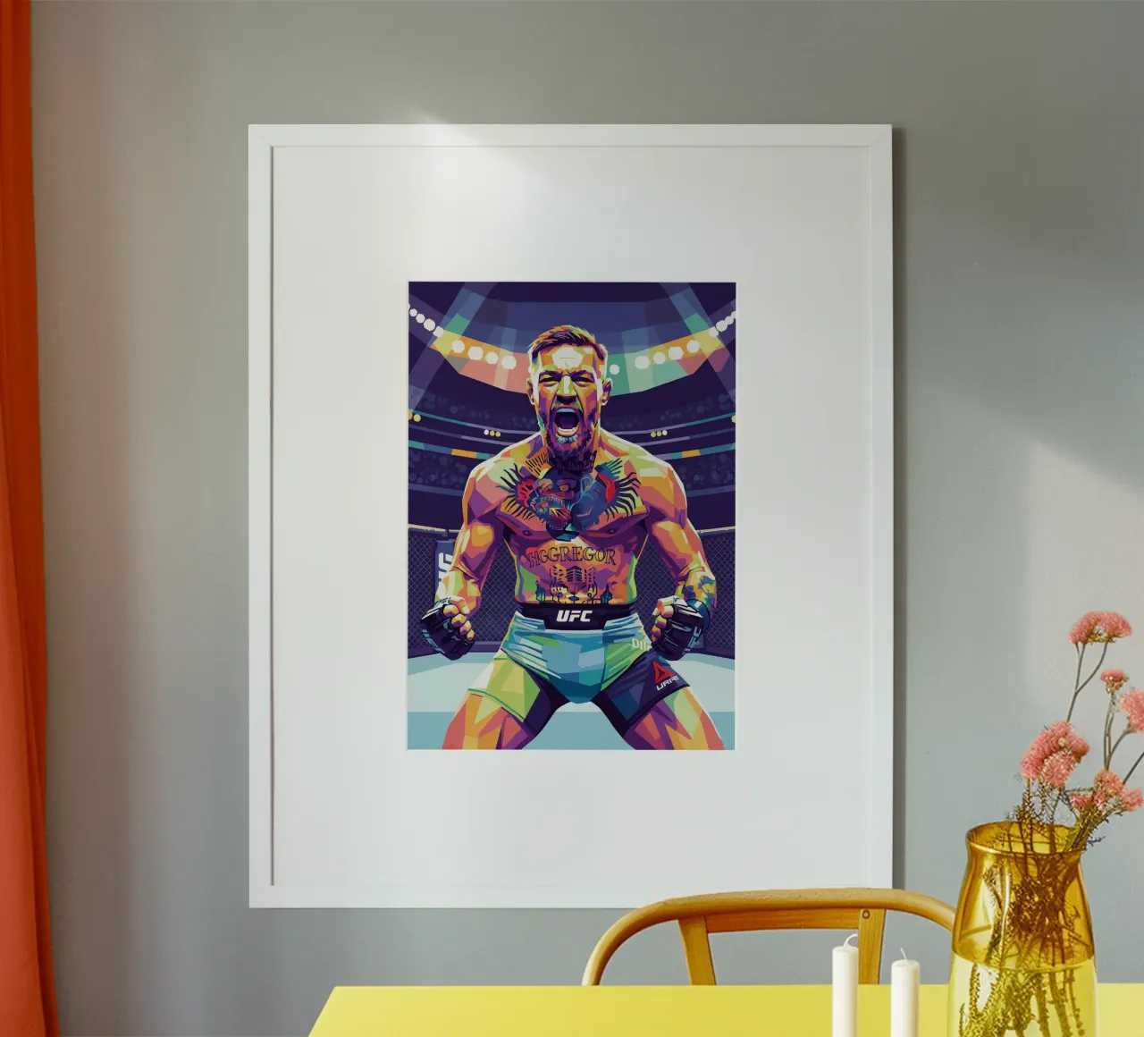 Conor McGregor in fiamme poster con telaio in alluminio da Hantamrata