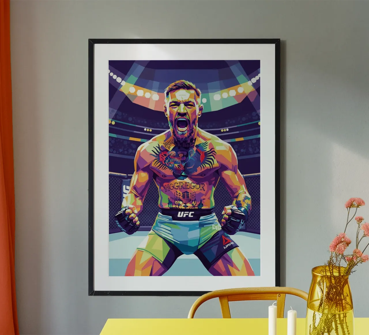 Conor McGregor in fiamme poster con telaio in alluminio da Hantamrata
