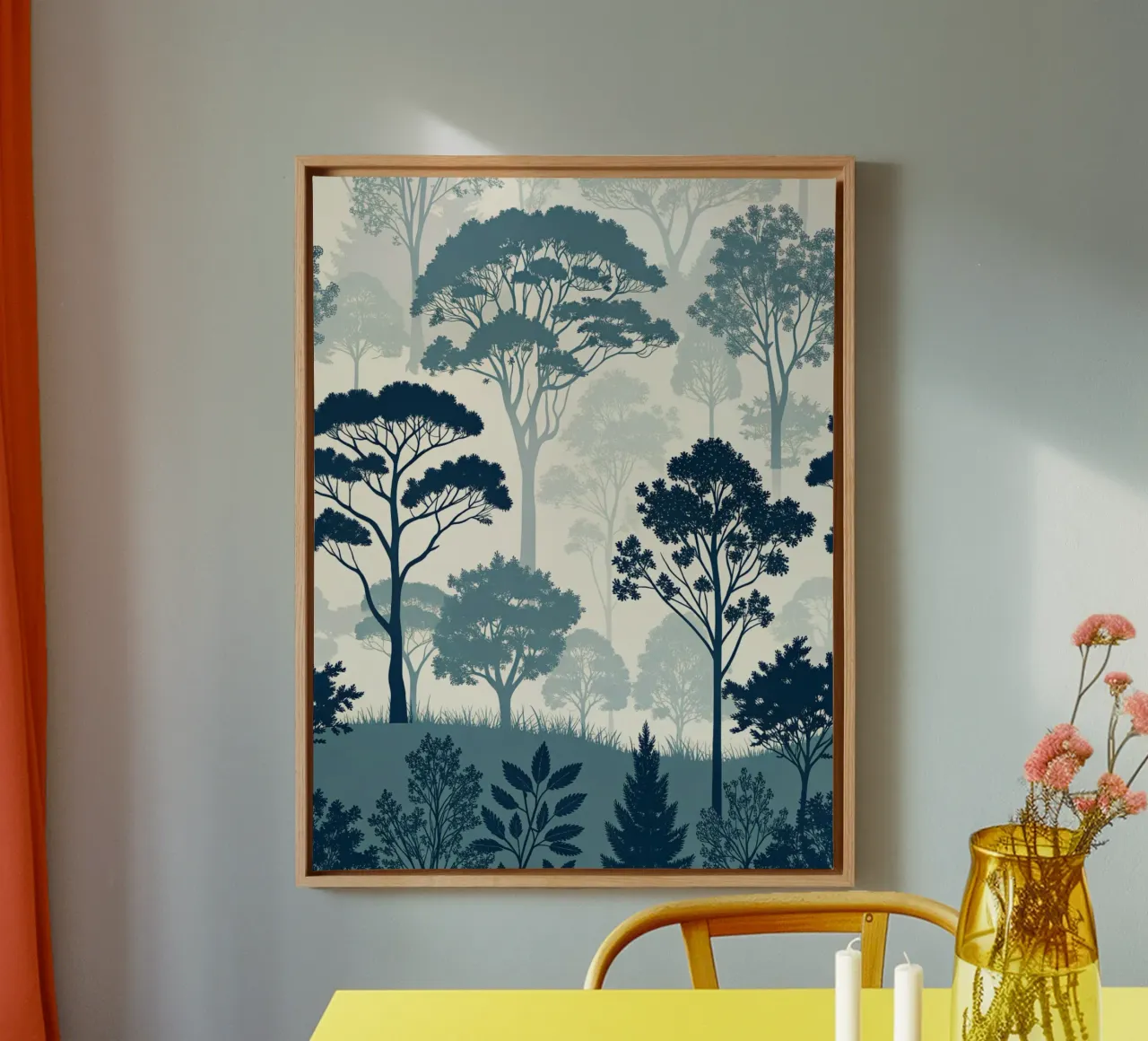 Serenità mistica della foresta blu: Un albero acquerellato senza cuciture tela con Cornice a cassetta da Artistic-shop