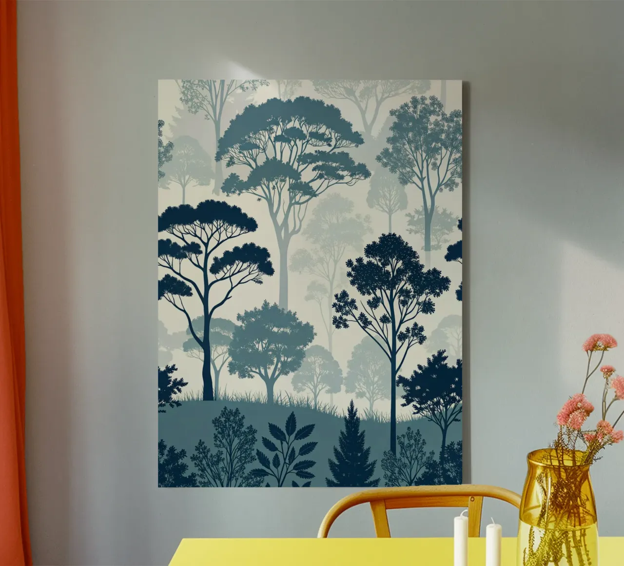 Serenità mistica della foresta blu: Un albero acquerellato senza cuciture tela con Cornice a cassetta da Artistic-shop