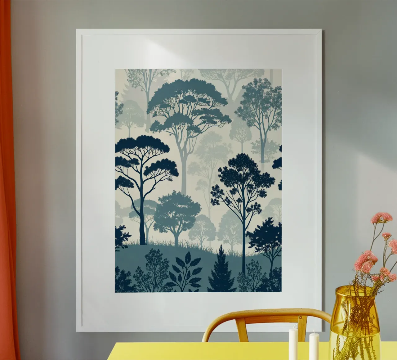 Serenità mistica della foresta blu: Un albero acquerellato senza cuciture poster da Artistic-shop