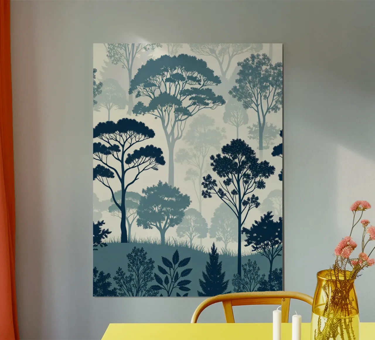 Serenità mistica della foresta blu: Un albero acquerellato senza cuciture poster da Artistic-shop