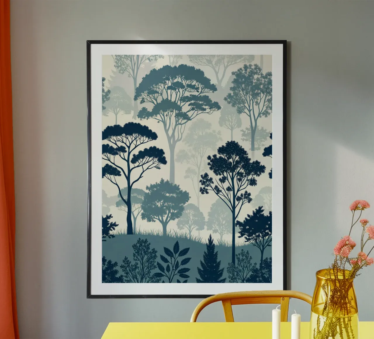 Serenità mistica della foresta blu: Un albero acquerellato senza cuciture poster da Artistic-shop