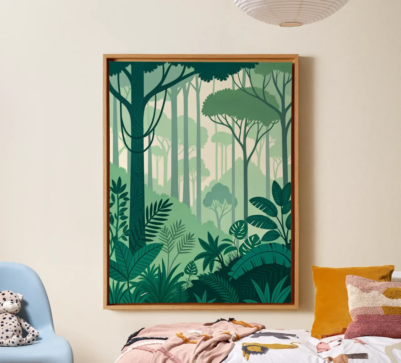 La serenità della giungla: Una lussureggiante foresta tropicale con strati di verde tela con Cornice a cassetta da Artistic-shop