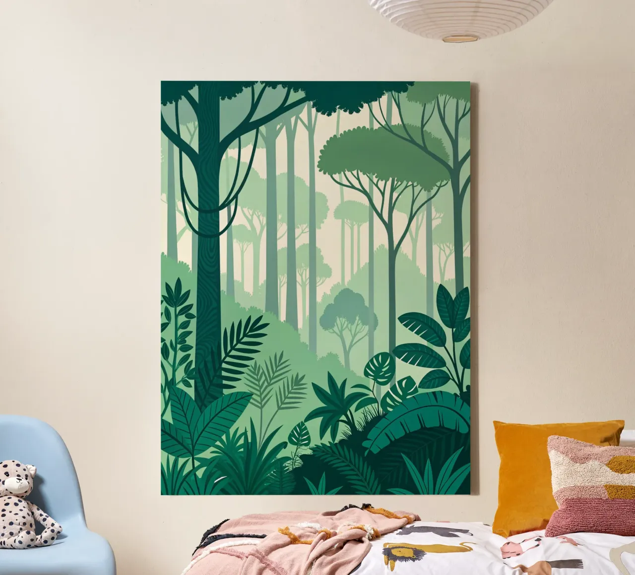 La serenità della giungla: Una lussureggiante foresta tropicale con strati di verde tela con Cornice a cassetta da Artistic-shop