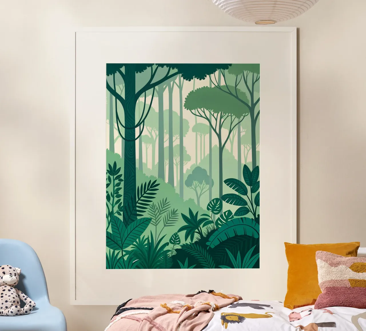 La serenità della giungla: Una lussureggiante foresta tropicale con strati di verde poster da Artistic-shop