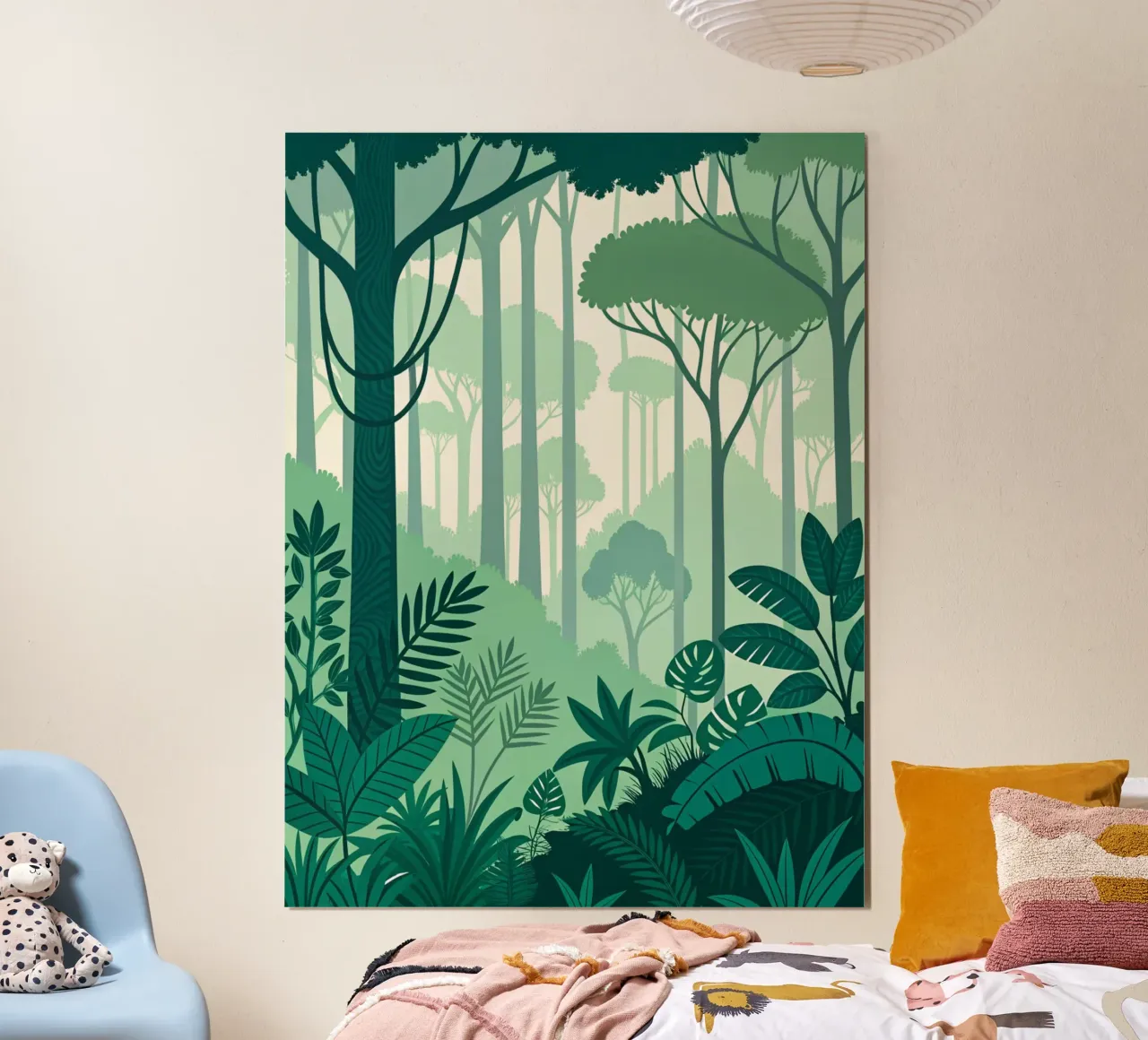 La serenità della giungla: Una lussureggiante foresta tropicale con strati di verde poster da Artistic-shop