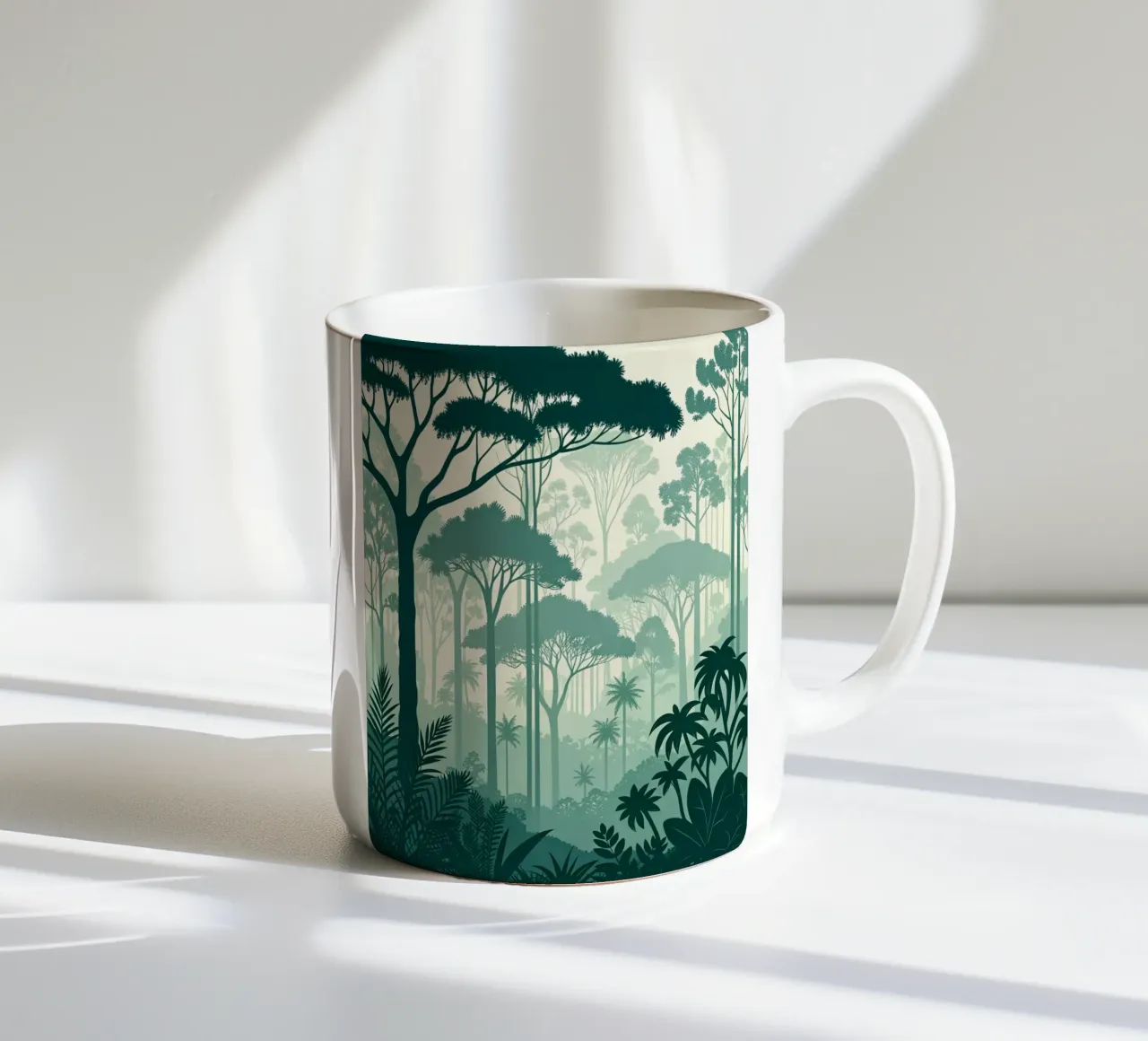 Giungla mistica: Una foresta serena e verdeggiante che si stratifica in un'atmosfera da sogno. tazza in ceramica da Artistic-shop