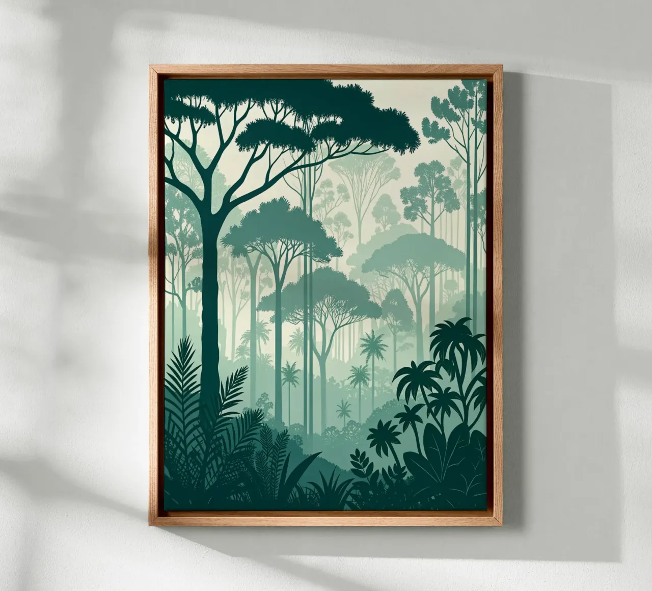 Mystical Jungle: A Serene, Verdant Forest Layers in a Dreamy canvas with Floater frame by Artistic-shop