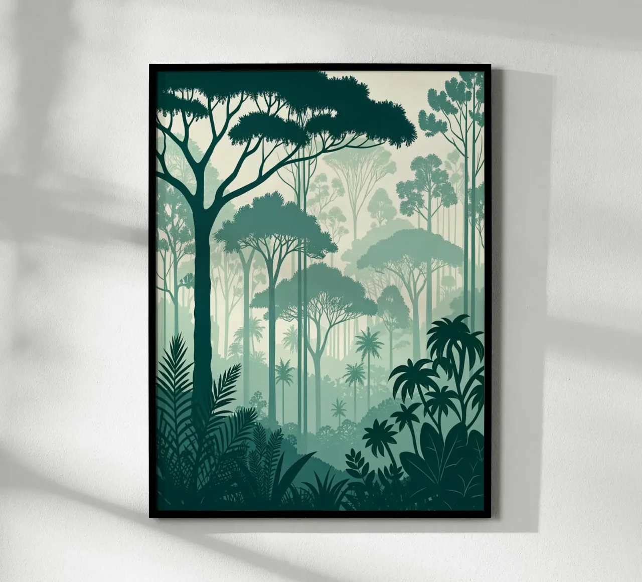 Giungla mistica: Una foresta serena e verdeggiante che si stratifica in un'atmosfera da sogno. poster da Artistic-shop