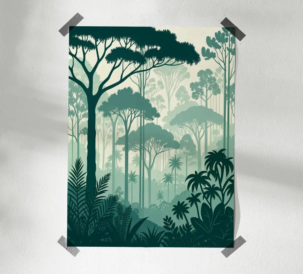 Giungla mistica: Una foresta serena e verdeggiante che si stratifica in un'atmosfera da sogno. poster da Artistic-shop