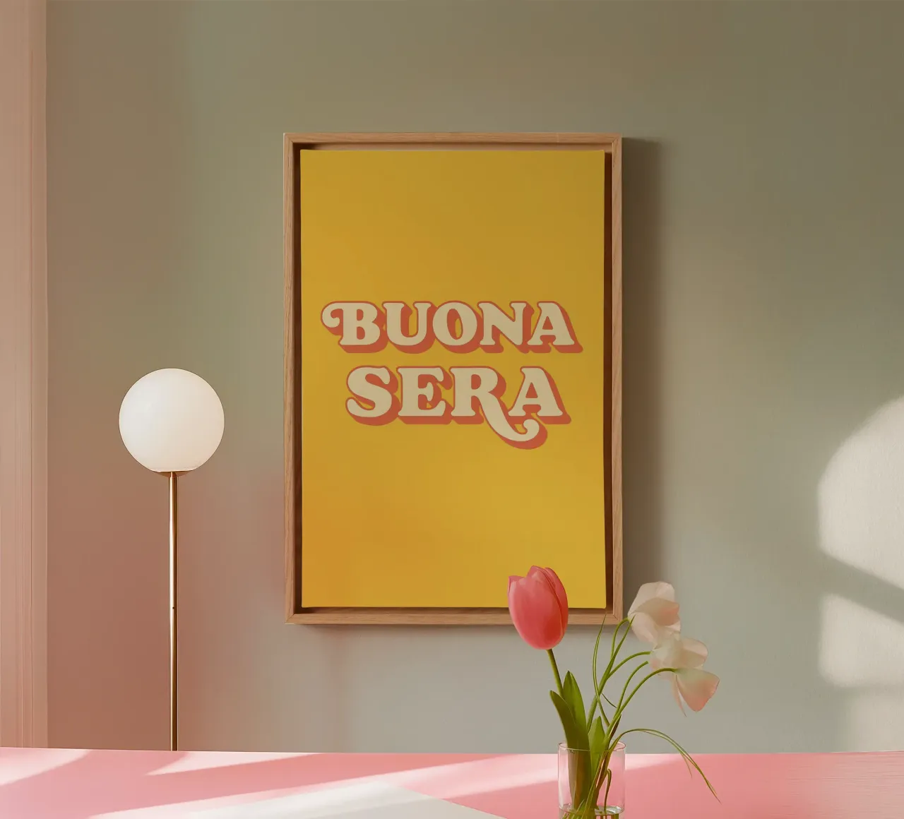 Buonasera – Italien Poster mit Retro Typo Charme tela con Cornice a cassetta da Grande Bellezza