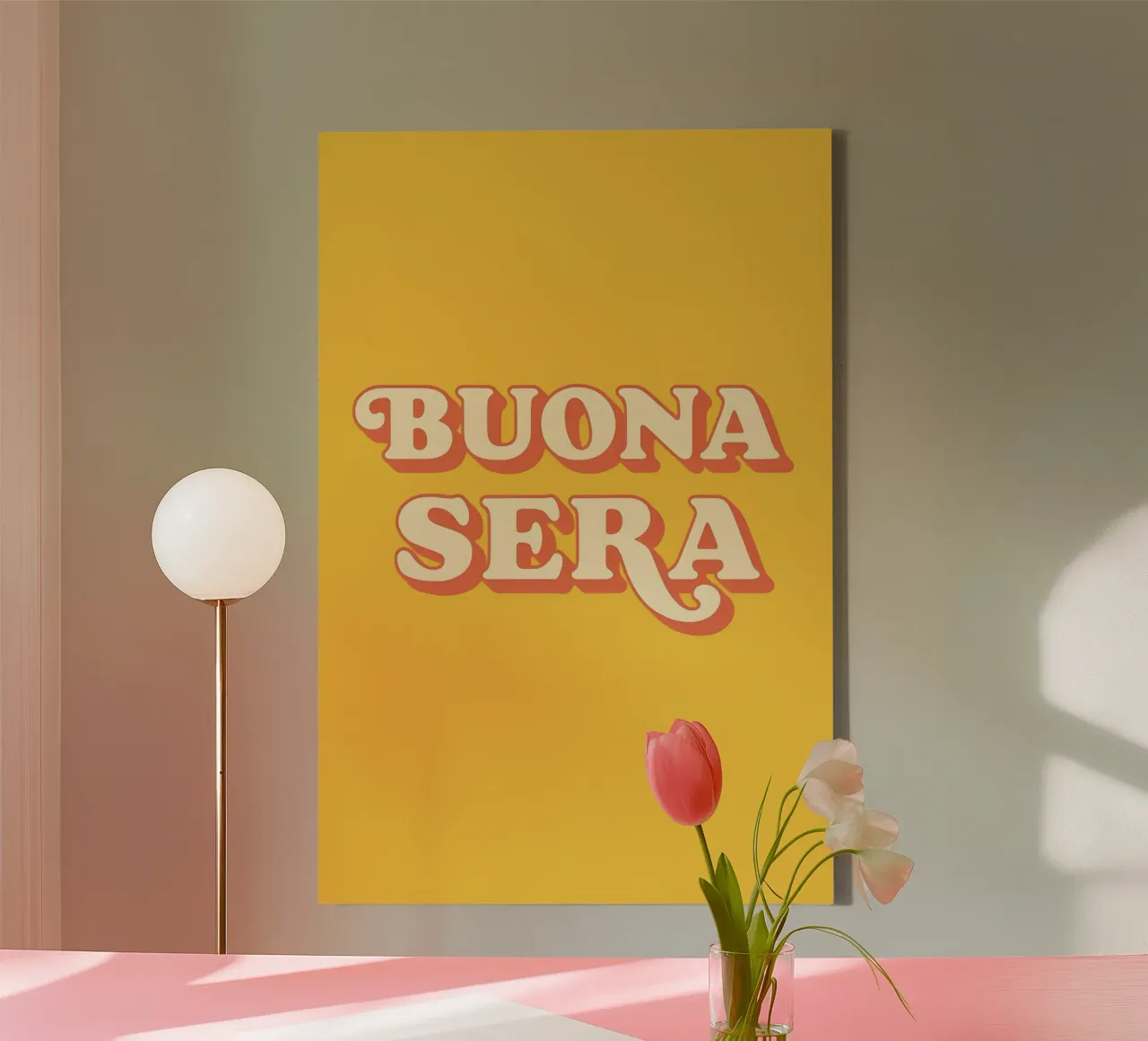 Buonasera – Italien Poster mit Retro Typo Charme tela con Cornice a cassetta da Grande Bellezza