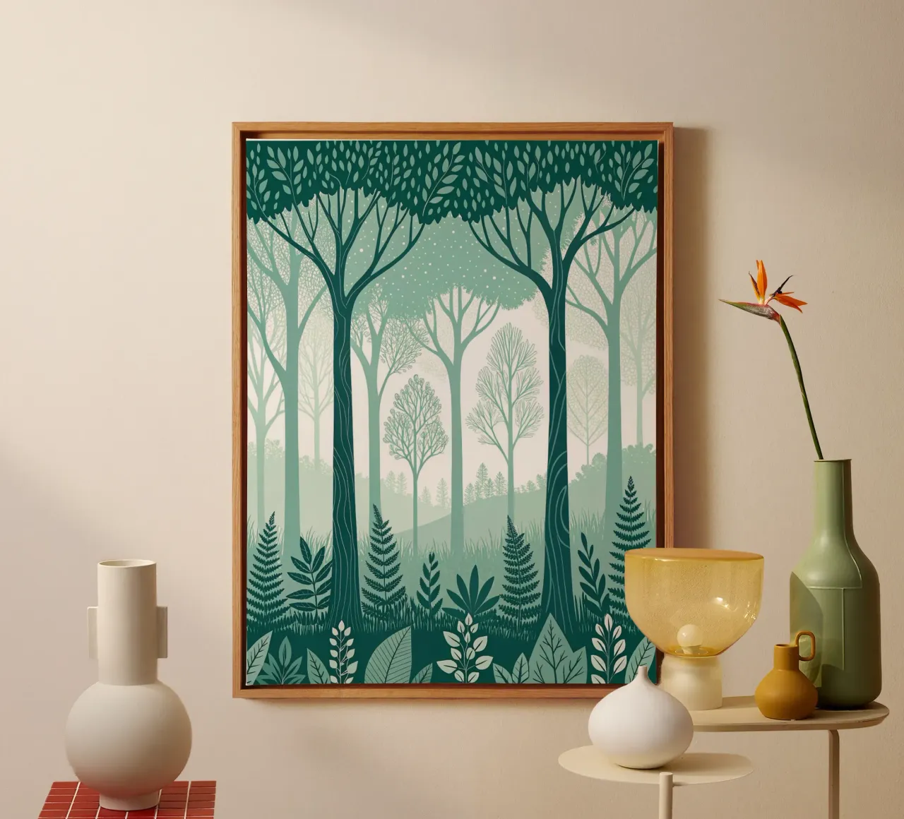 Sussurri mistici: Un sogno nella foresta bianca e verde tela con Cornice a cassetta da Artistic-shop
