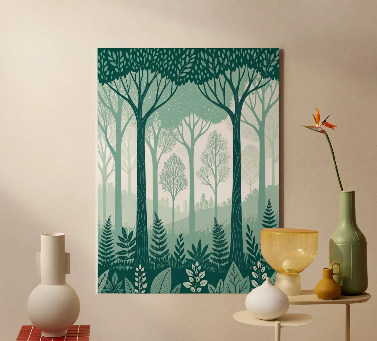 Sussurri mistici: Un sogno nella foresta bianca e verde tela con Cornice a cassetta da Artistic-shop