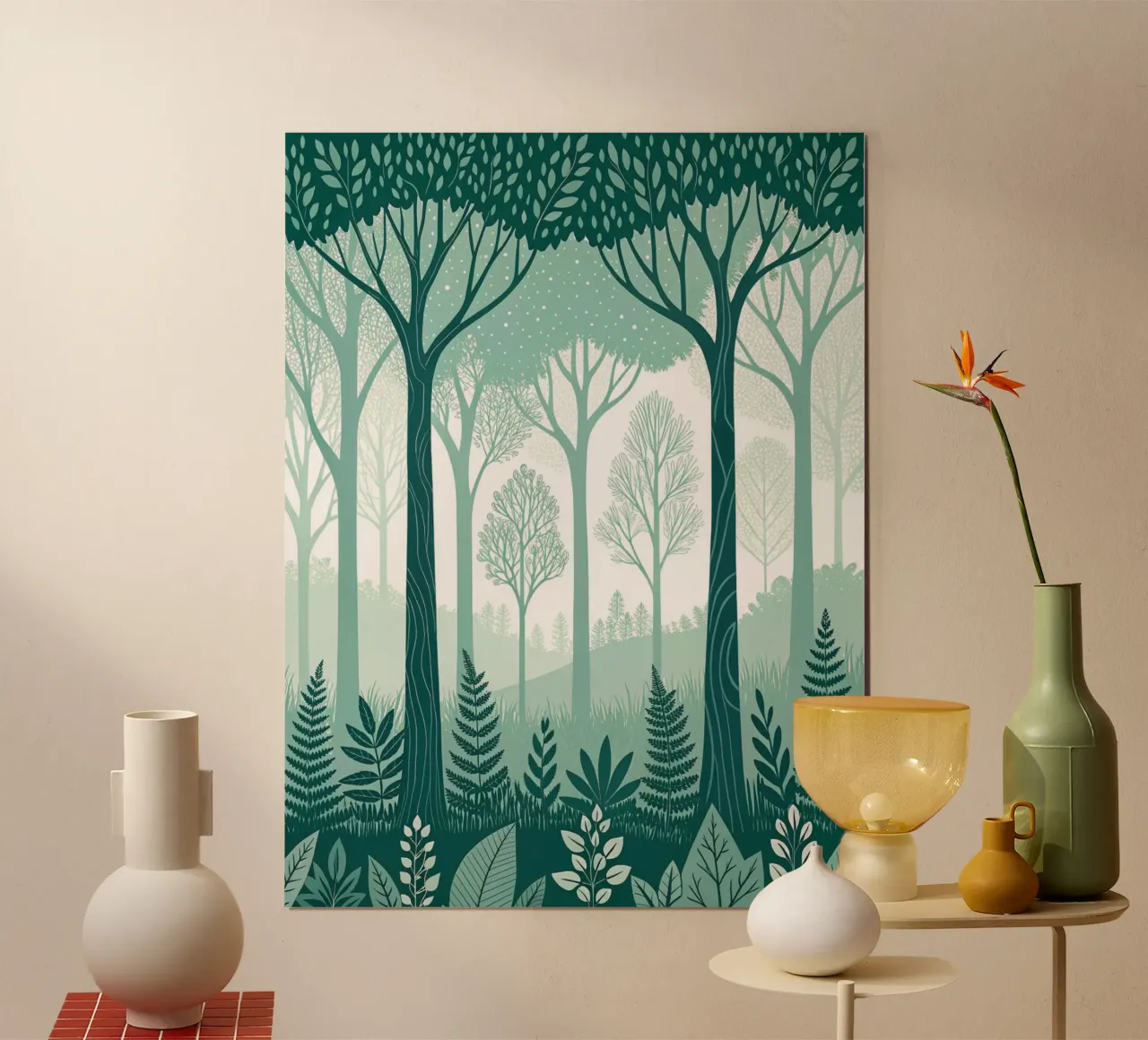 Sussurri mistici: Un sogno nella foresta bianca e verde poster da Artistic-shop