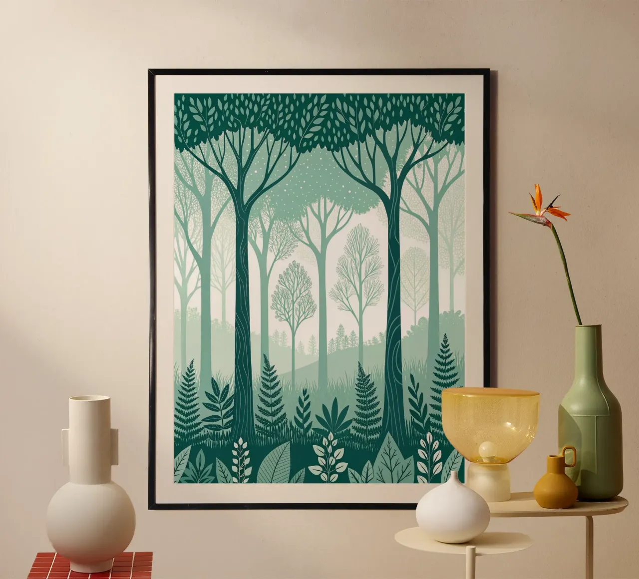 Sussurri mistici: Un sogno nella foresta bianca e verde poster da Artistic-shop