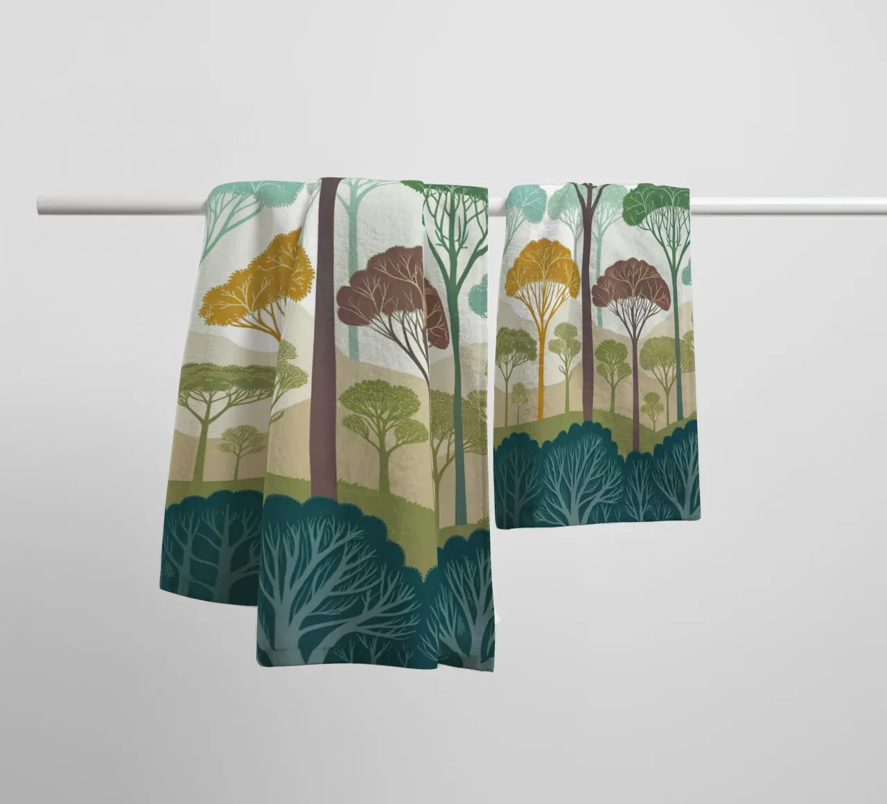 Enchanted Forest: A Serene Tapestry of Stylized Trees towel by Artistic-shop