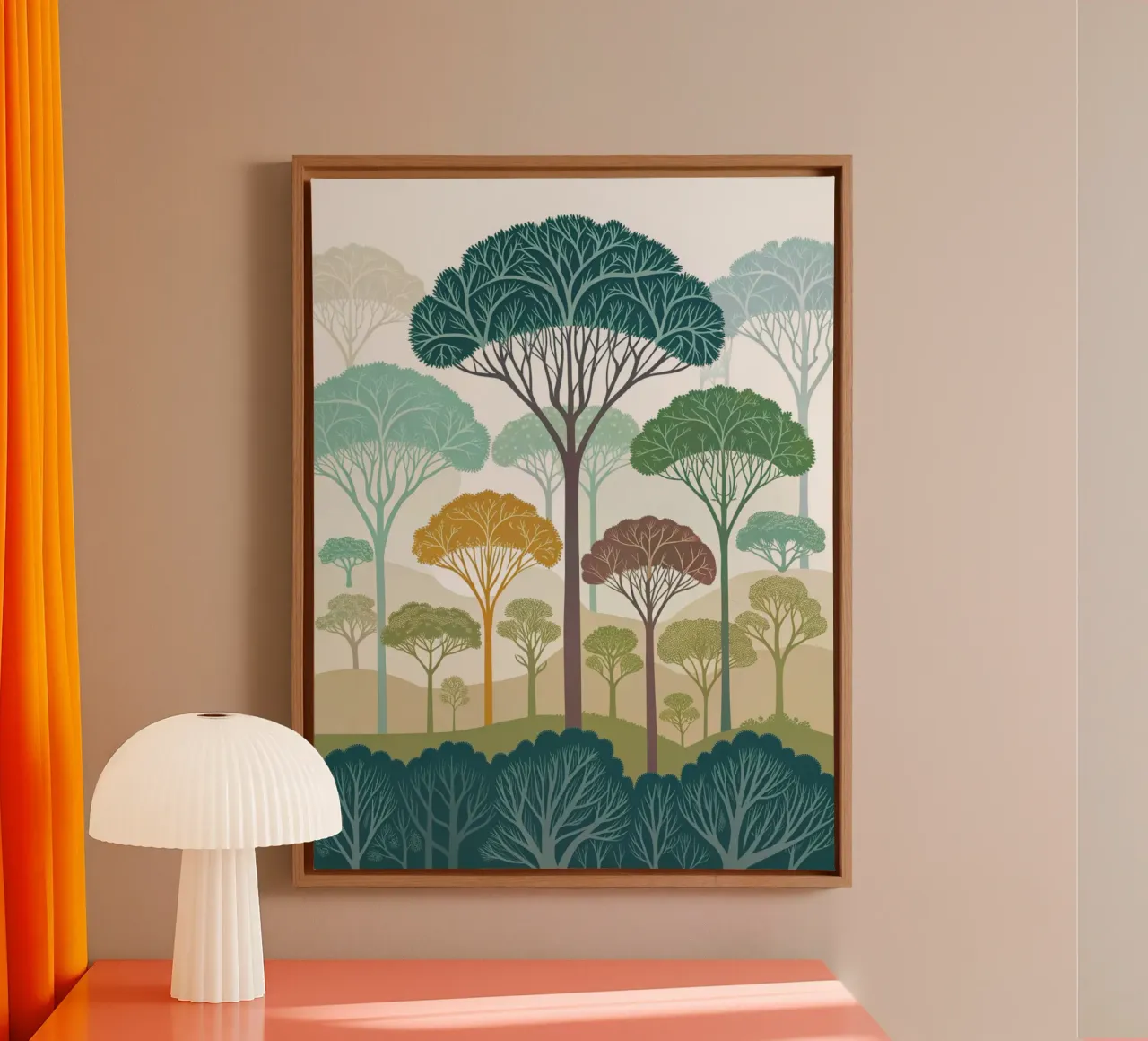 Enchanted Forest: A Serene Tapestry of Stylized Trees canvas with Floater frame by Artistic-shop