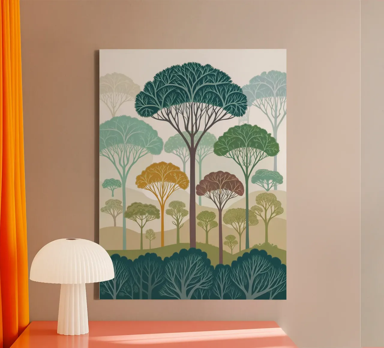 Enchanted Forest: A Serene Tapestry of Stylized Trees canvas with Floater frame by Artistic-shop
