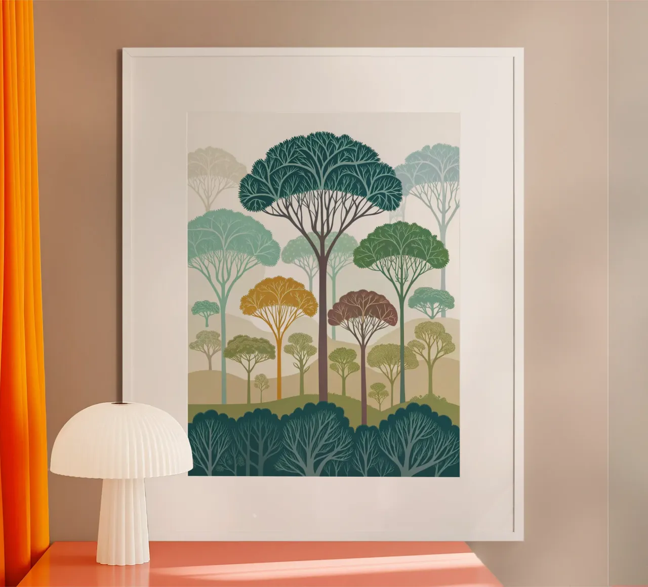 Foresta incantata: Un sereno arazzo di alberi stilizzati poster da Artistic-shop