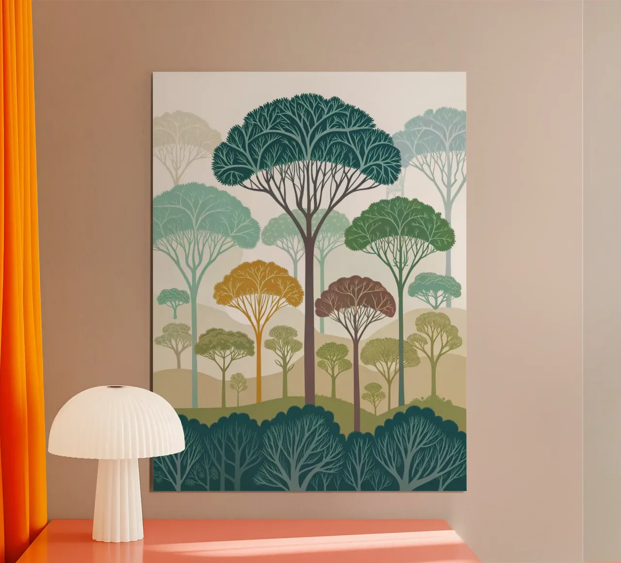 Foresta incantata: Un sereno arazzo di alberi stilizzati poster da Artistic-shop