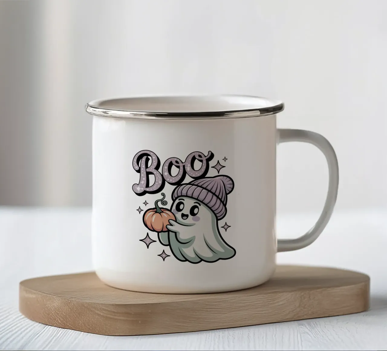 Kawaii Halloween Ghost tazza in smalto da Sasyall Graphics