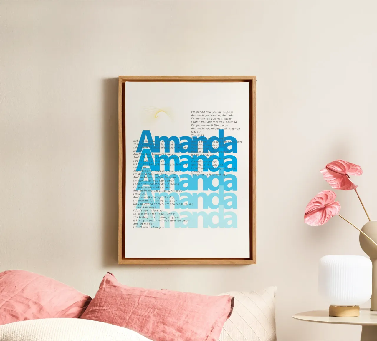 Amanda canzoni rock classiche tipografiche tela con Cornice a cassetta da Urban Life