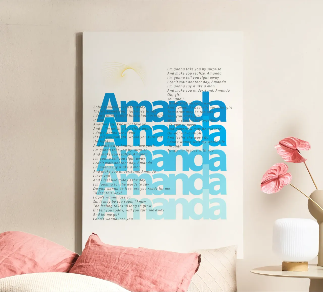 Amanda canzoni rock classiche tipografiche tela con Cornice a cassetta da Urban Life