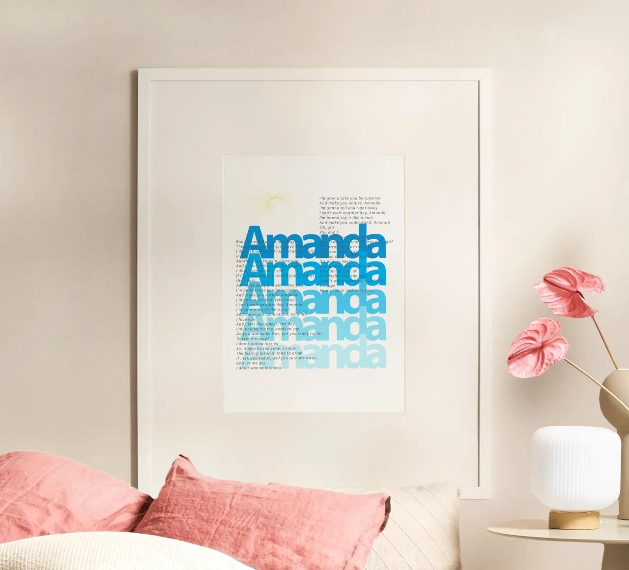 Amanda canzoni rock classiche tipografiche poster con telaio in plastica da Urban Life