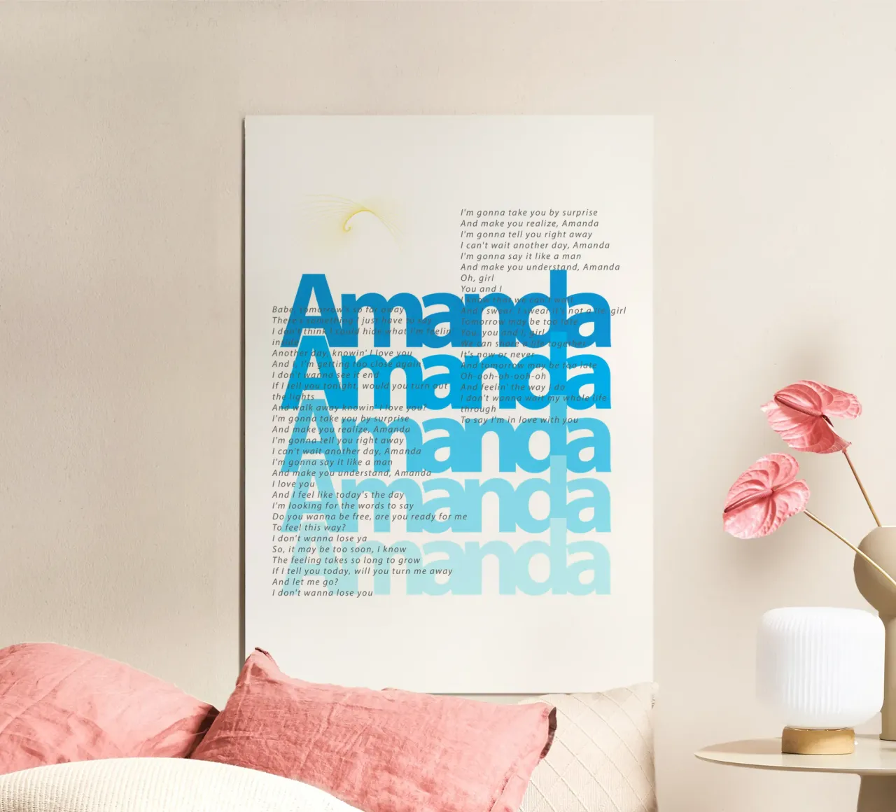 Amanda canzoni rock classiche tipografiche poster con telaio in plastica da Urban Life