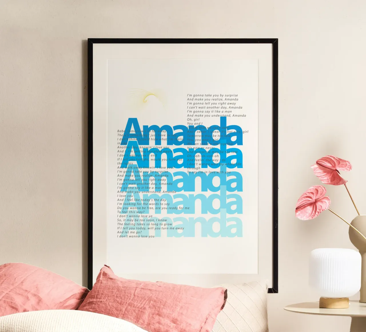Amanda canzoni rock classiche tipografiche poster con telaio in plastica da Urban Life