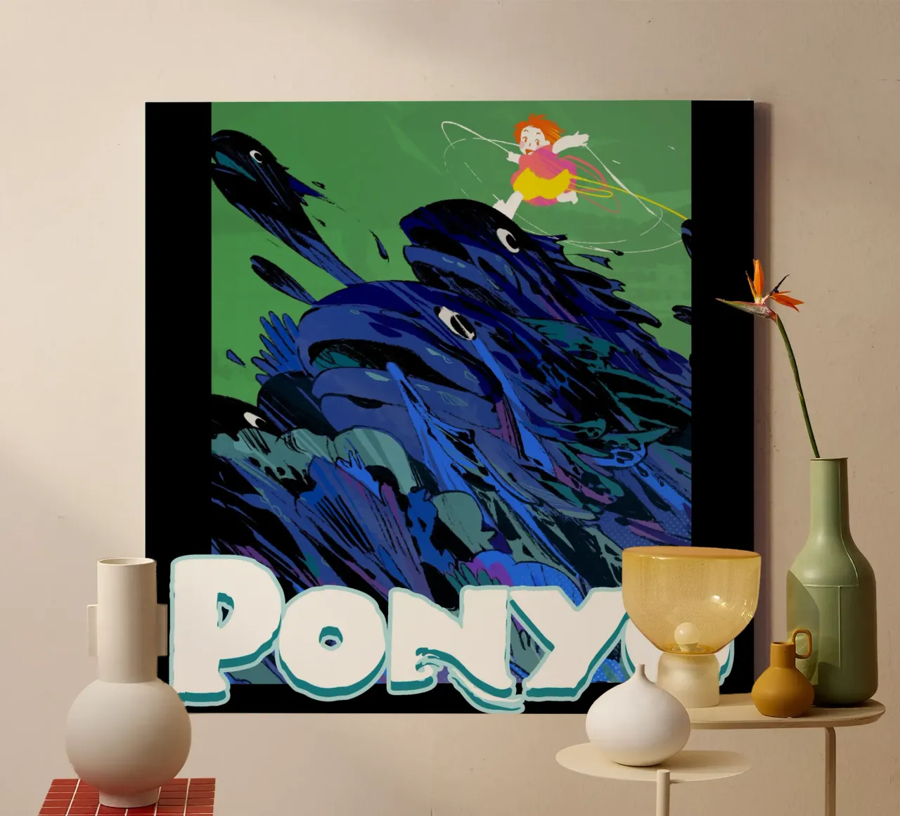 Vector Art Ponyo lienzo con Marco flotante de grass.studio_