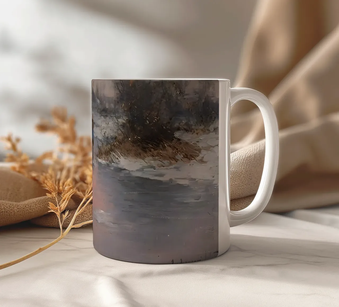 Idillio invernale sulla riva del fiume tazza in ceramica da Studio Vibe