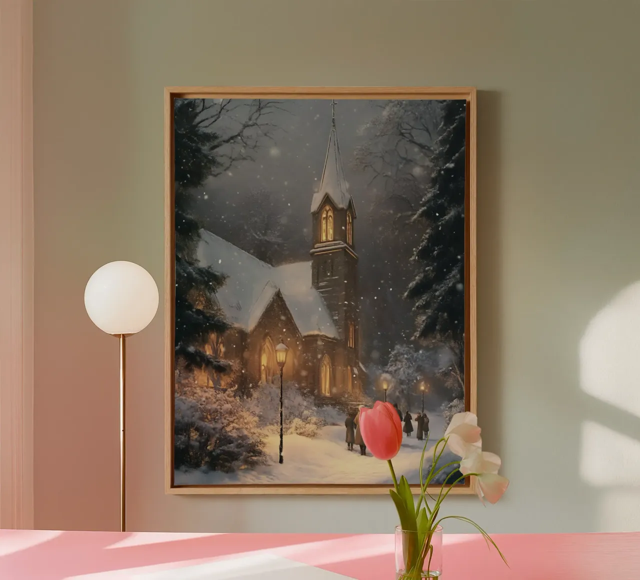 Chiesa invernale nella magia della neve tela con Cornice a cassetta da Studio Vibe