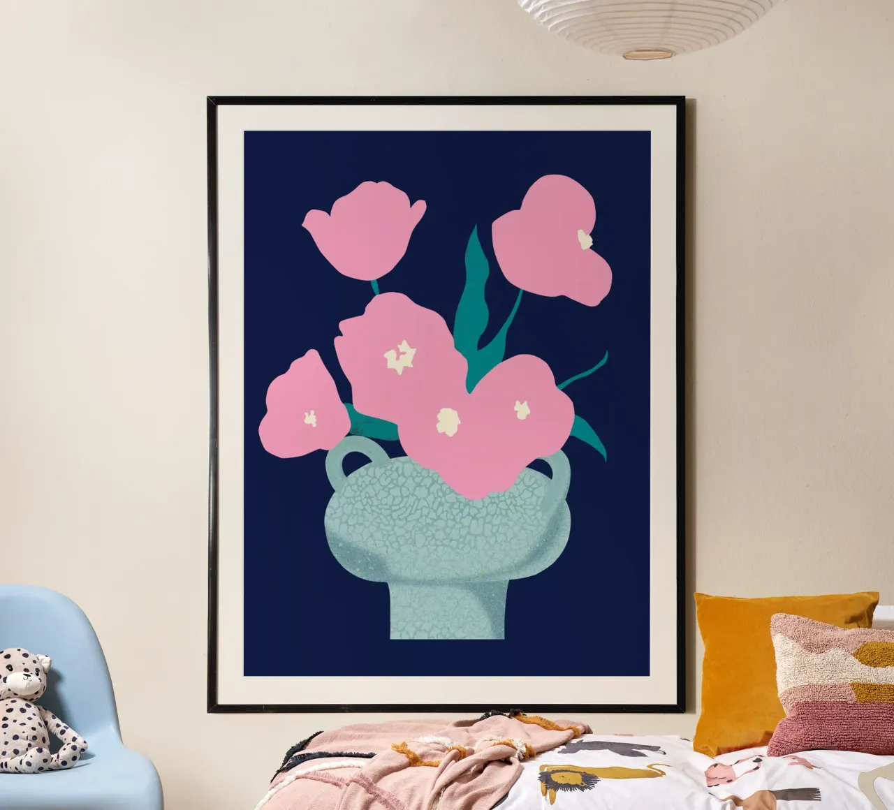 Pink Blossom poster with aluminum frame by Asha Designs