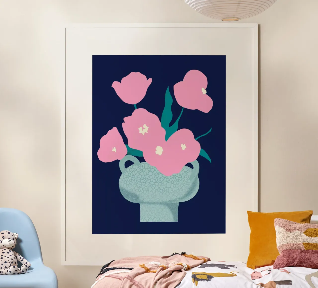 Pink Blossom poster with aluminum frame by Asha Designs