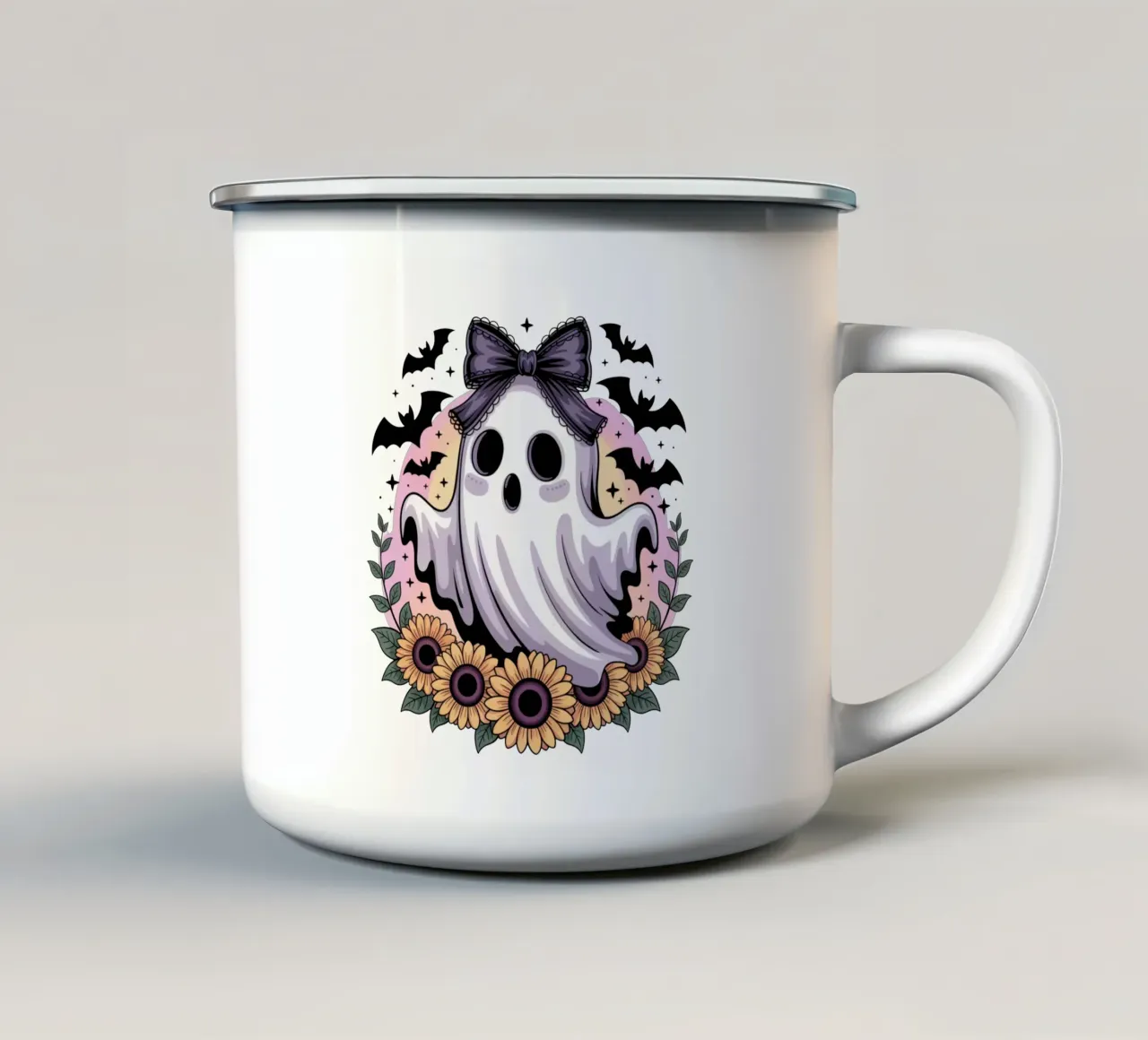 Spooky Kawaii Ghost tazza in smalto da Sasyall Graphics