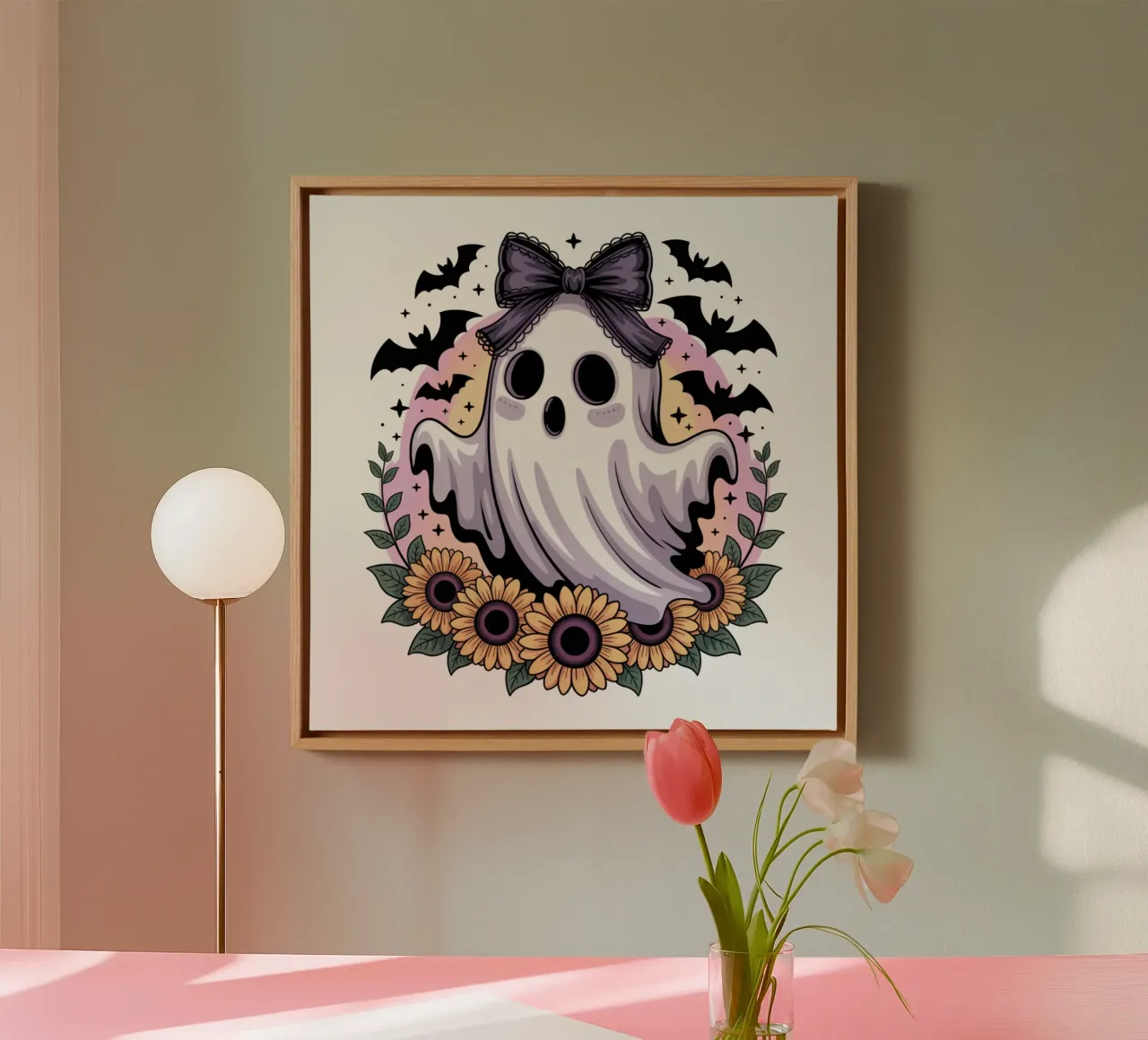 Spooky Kawaii Ghost tela con Cornice a cassetta da Sasyall Graphics