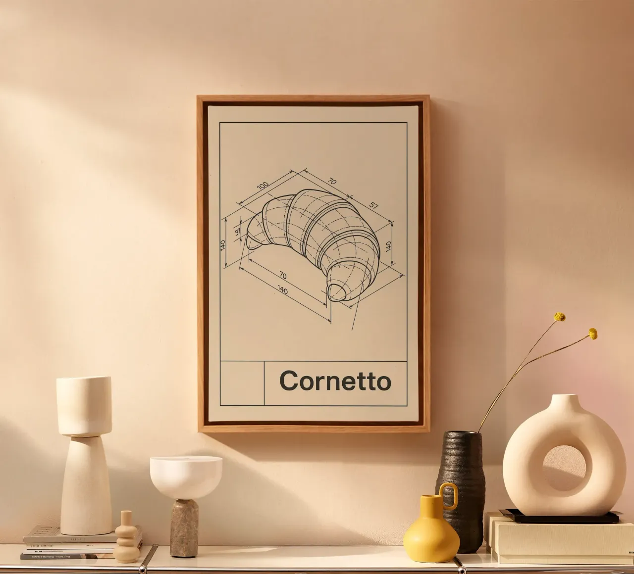 Technische Zeichnung "Cornetto" tela con Cornice a cassetta da Grande Bellezza